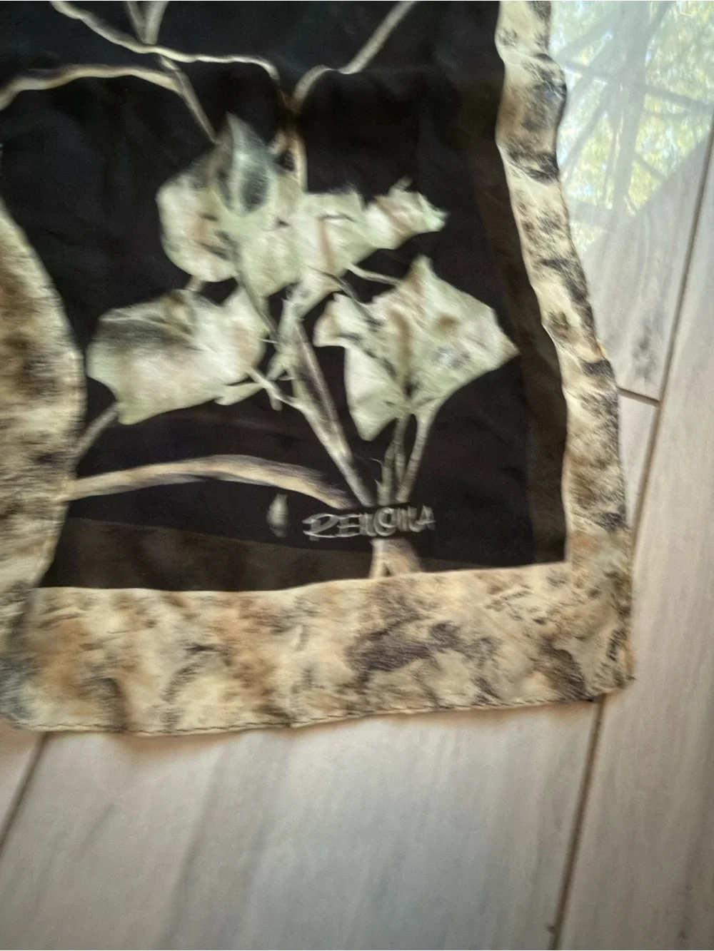 RENOMA women’s Pure Silk Scarf Black Featuring Floral Design